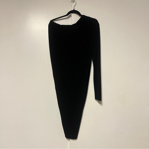 Rachel Zoe Black Jersey One Shoulder Long Sleeve asymmetrical hem Dress Size 4 - Picture 8 of 8